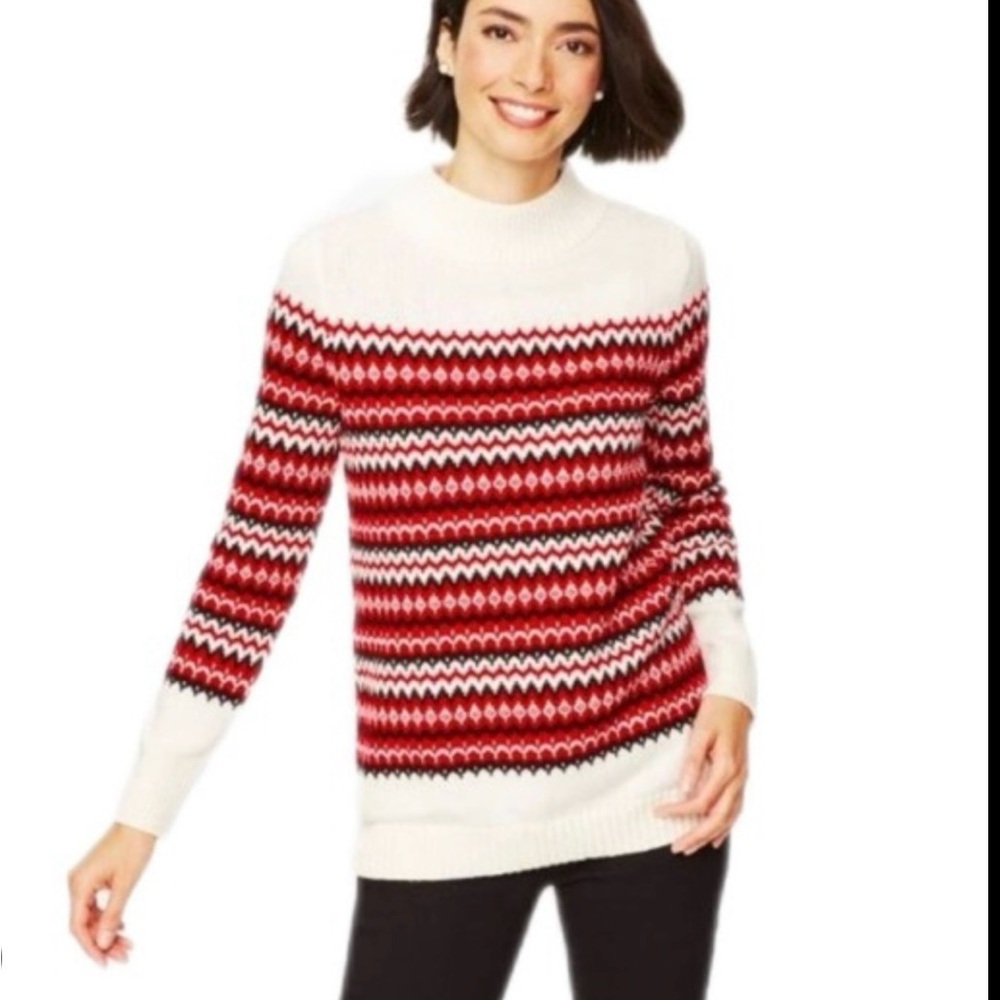 Talbots Wool Blend Red Patterned Sweater Size S - image 1